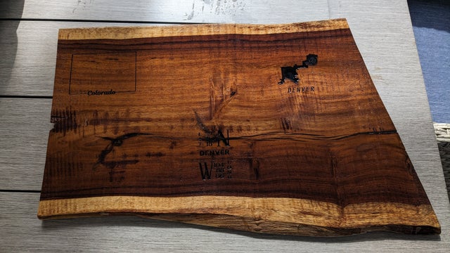 Charcuterie Board - Large Thin Cedar with Colorado, Denver, Lat/Long